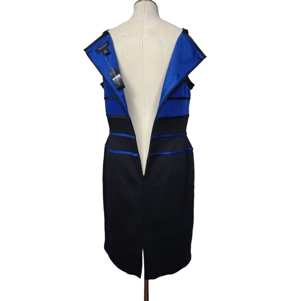 NWT White House Black Market Sapphire & Black Square Neck Back Zip Dress 12 - Picture 6 of 9